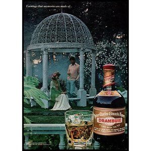 1978 Drambuie Liqueur Vintage Print Ad Couple Romantic Gazebo Filigree Wall Art
